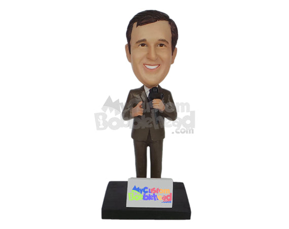 Male Reporter Reporting the News in Formal Outfit Personalized Bobblehead Male Reporter Reporting the News in Formal Outfit Personalized Bobblehead